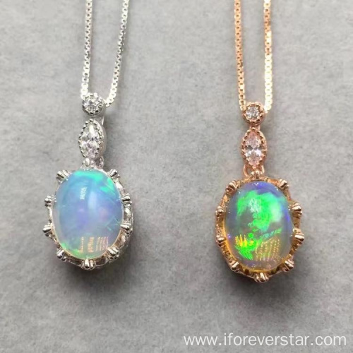 925 Sterling Silver Round Opal Stone Jewelry Pendants
